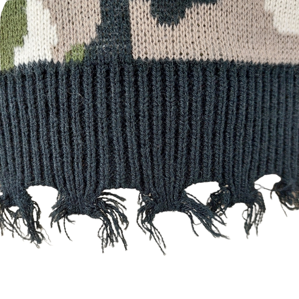 Cloud Chaser Green/Black Camo Distressed V-Neck Sweater View 5
